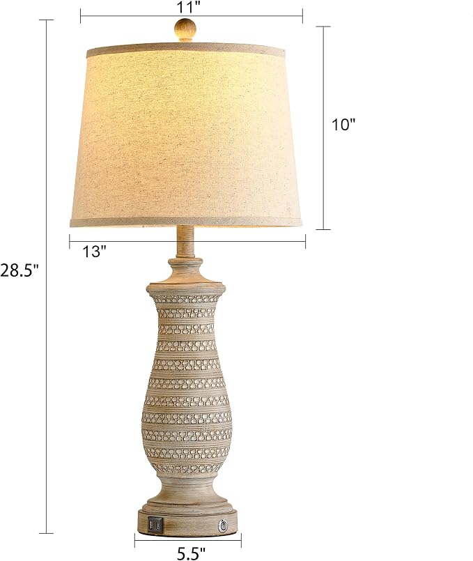Farmhouse Table Lamps for Living Room Set of 2, Touch Lamps for Nightstand with Dual USB Charging Port, Bedside Table Lamp for Bedroom, 2 Bulb Included