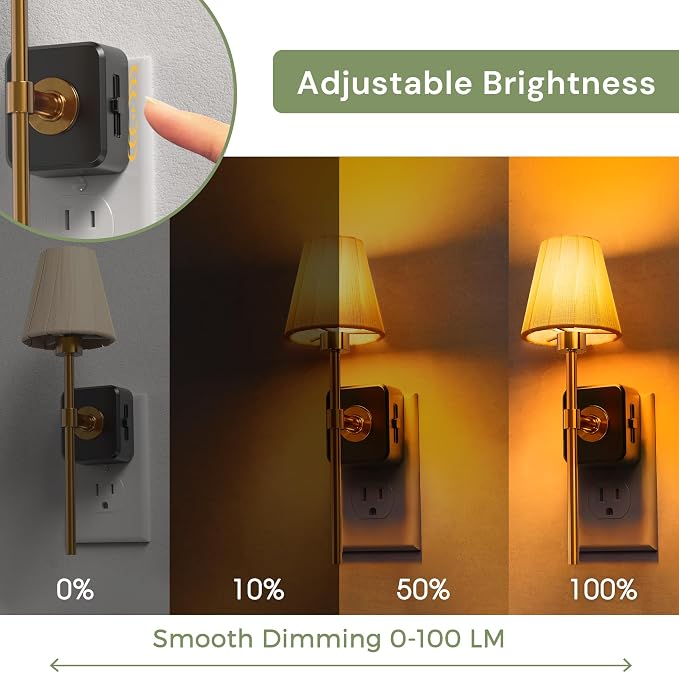 L LOHAS LED Night Lights Plug into Wall, Pleated Fabric Cover Night Light | 2 Pack Amber Night-light with 0-100LM Dimmable, Dusk to Dawn Sensor Vintage Nightlight for Bedroom Living Room Hallway
