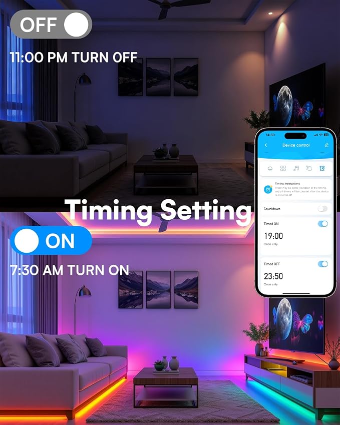TJOY 32.8FT Smart Led Strip Lights for Bedroom Alexa Compatible Wireless | Music Sync, RGB Color Changing Lights for Room Decor(APP+Remote+Voice control)