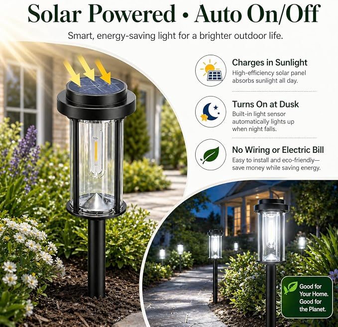 DERAYSION 12 Pack Solar Lights Outdoor, 21" Solar Pathway Lights Outdoor | Waterproof Bright Long-Lasting Auto On/Off Solar Powered Garden Lights for Path, Yard, Walkway, Driveway Decor, Cool White