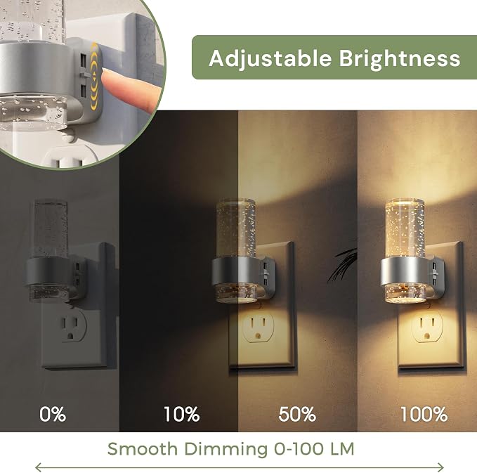 L LOHAS LED Night Lights Plug into Wall, 4 Pack Mini Dimmable Night Light | Dusk-to-Dawn, Soft White/Cool White/Amber 3 Light Color, 0-100LM Adjustable Brightness, Bubble Nightlight for Hallway