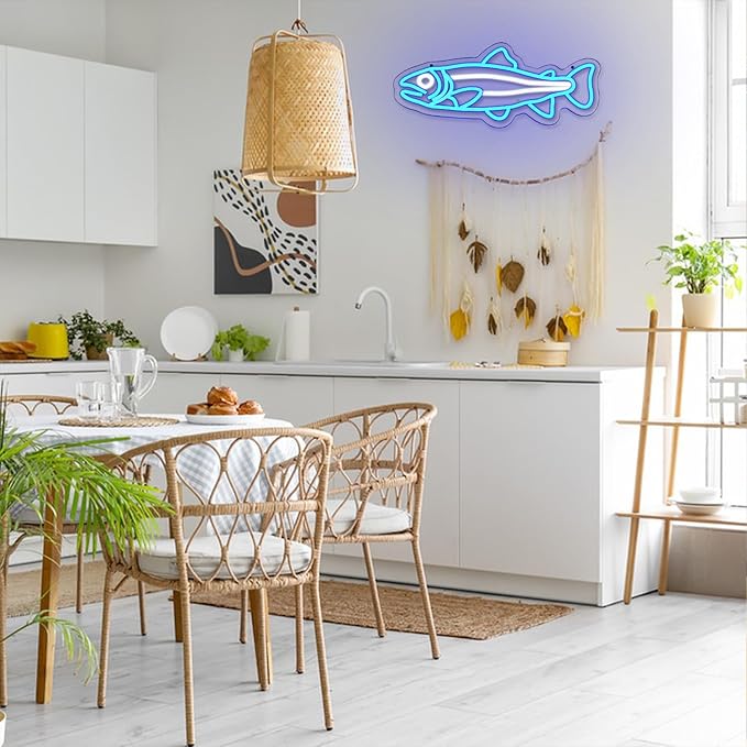 Fish Neon Sign for Wall Decor Fish Decor Salmon Neon Signs Fishing Neon Light Sign Blue Fish Neon Light Up Signs For Bedroom Bar Office Room Kitchen Decoration