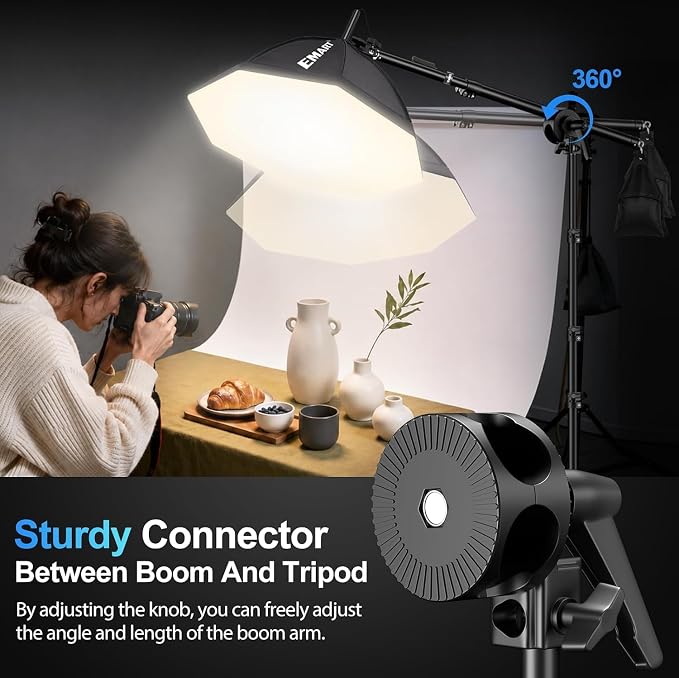 EMART Softbox Photography Lighting Kit, 50W LED 2PCS Soft Box with Boom Arm | Professional Equipment 16"x16" & 20"x20" Softbox, 50W 3000-6000K LED Bulbs, APP/Remote, Stand with Boom Arm for Studio, Vedio