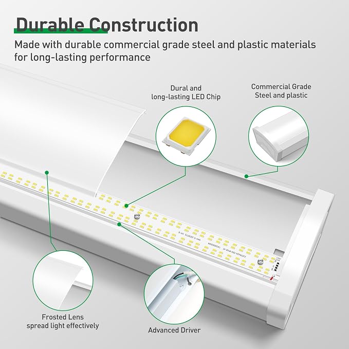 ALUSSO® 3CCT 3000K/4000K/5000K Adjustable LED Wraparound Light, 4FT 40W LED Shop Lights, Low-Profile Flush Mount Ceiling Light Fixture for Kitchen, Closet, Garage, Office, Hallway, 2Pack