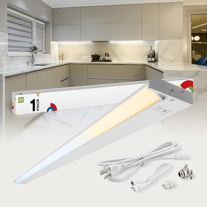 ASD Swivel LED Under Cabinet Lighting Plug in or Hardwired 48 Inch, Dimmable Under Cabinet Lights with High/Low/Off Switch, 3CCT 2700K-4000K, Linkable Under Counter Lights for Kitchen, White, ETL