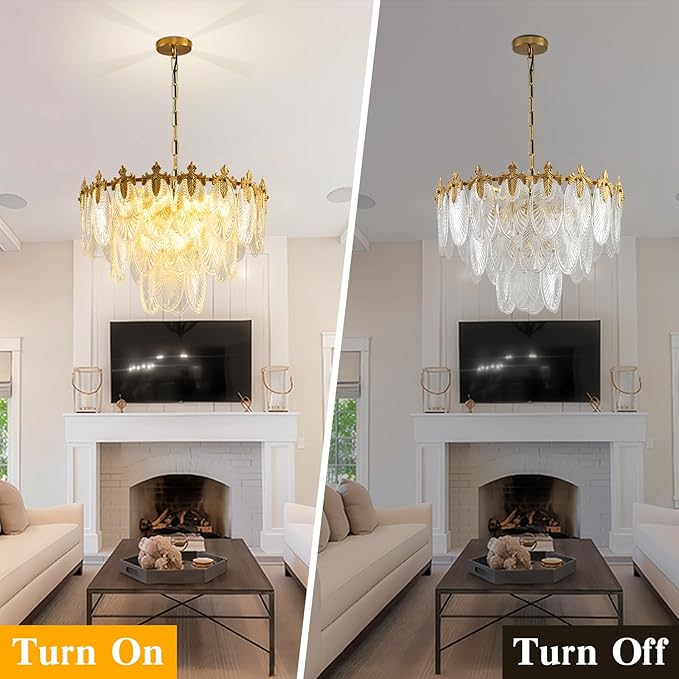 Antique Chandelier 3-Tier Glass Crystal Chandeliers, 9-Lights Gold Round Pendant Light 23.6" Brushed Brass Adjustable Height, Applicable to Dining Room, Bedroom, Living Room, Foyer, Kitchen