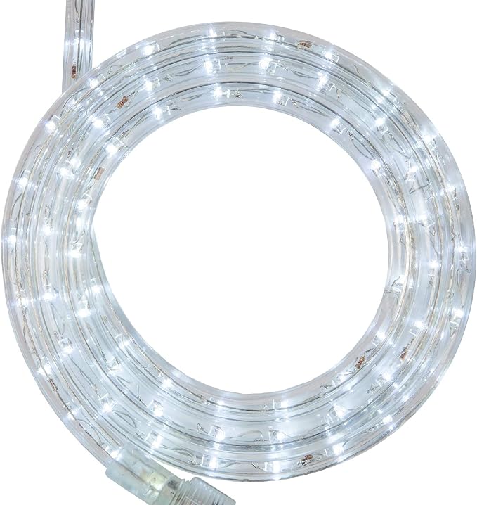 Wintergreen Lighting 18' LED Cool White Rope Light, Flexible Light Rope String Light Outdoor – Bedroom LED Light Rope, 120V, ½ Inch, 2-Wire – Rope Light Clips and Power Cord Included