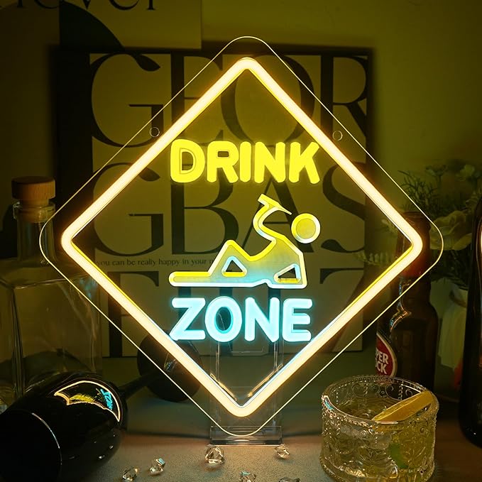 Looklight Bar Led Sign Drink Zone Neon Sign Neon Signs for Wall Decor Led Lights Wine Decor Drinks Sign for Pub Man Cave Club Party Home Bar Decorations
