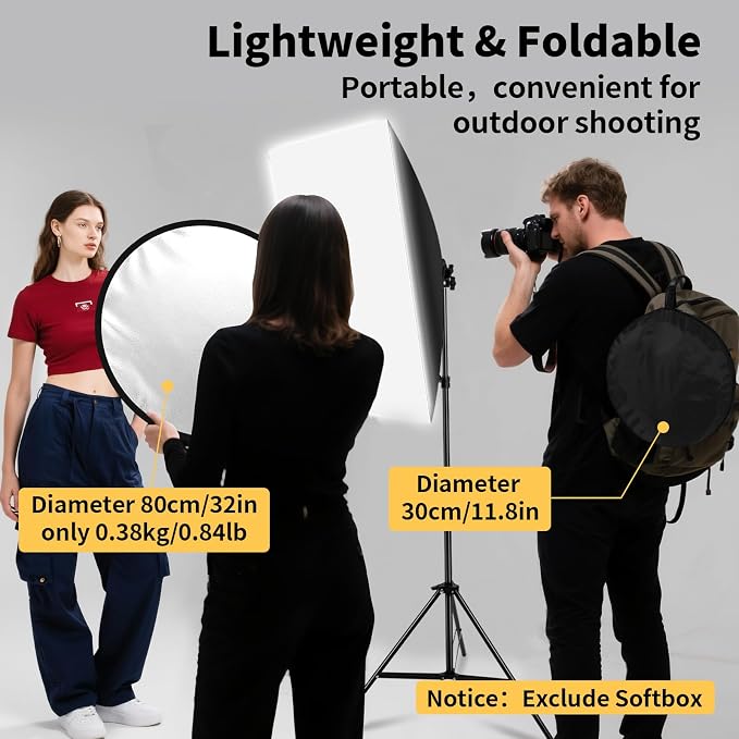 24/32/43/52in Light Reflectors for Photography, 5 in 1 Light Diffuser with Panel & Bag Reflector Photography, Ideal for Content Creator Essentials&Photographer in Silver,Gold,White and Black