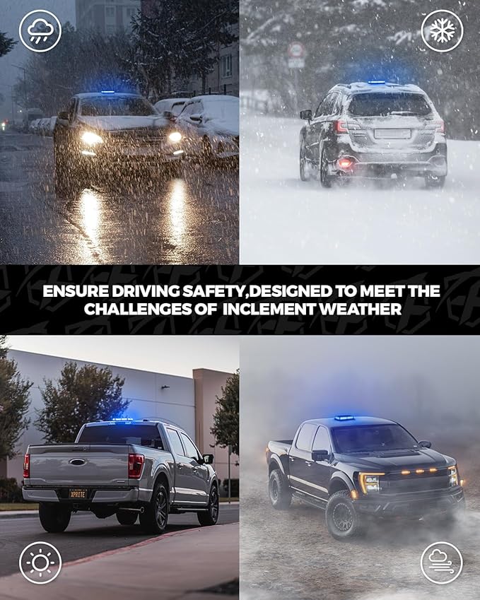 Xprite 108 LED Roof Top Strobe Light, US Flag Pattern Police Flashing Lights, Emergency Safety Warning LED Mini Strobe Lightbar w/Magnetic Base for Traffic Police Firefighter EMS Vehicle Truck, Blue