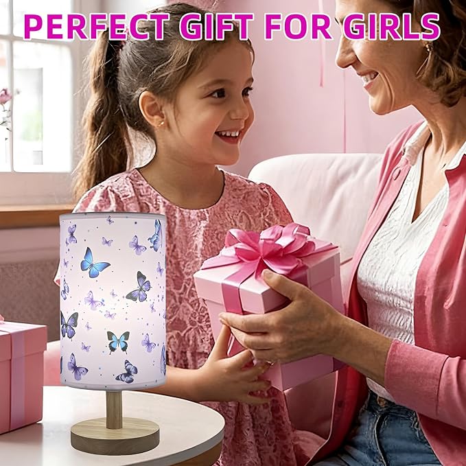 Butterfly Lamp,LED Kids Table Lamp for Bedroom Decor Girls Bedside Lamps | 3 Colors Nightstand Night Light with Cartoon Lampshade Desk Lamp for Boys Girls Room Nursery Decor,Butterfly Gifts for Girls