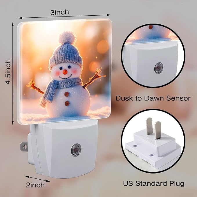Cute Winter Snowman Night Light, Christmas Snowman in The Sun Dusk to Dawn Night Light Plug in,0.5w Energy Saving Sleep Friendly NightLight for Kids Boys Girls Home Decor