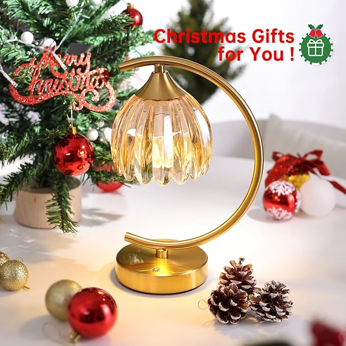 Set of 2 Tulip Table Lamp, 5200mAh Cordless Touch Control Table Lamp with 3 Color Temps & Stepless Dimming, Rechargeable Battery Table Lamp for Living Room, Bedroom, Shelf (Amber Tulip)