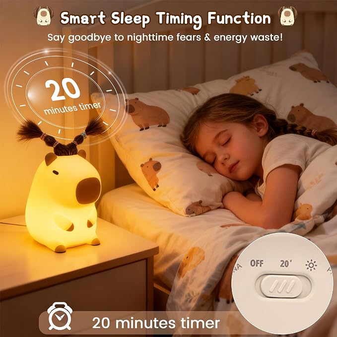 FAMIDUO Cute Capybara Night Light, DIY Hairstyle & Squishy Silicone Lamp | Rechargeable Tap-Control Bedside Lamp,Soft Squishy Silicone Nursery Light for Boys & Girls,Cute Room Decor,Funny Xmas Gift