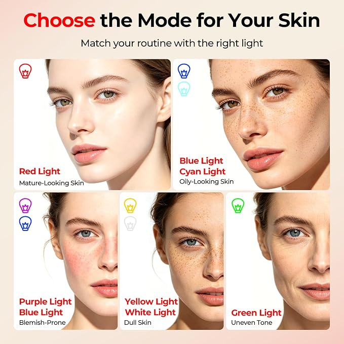 Red Light Therapy for Face and Neck, Cordless LED Face Mask | 7-Color Multi-Mode Skincare Device, Detachable Neck Panel, 3-Level Warming, Rechargeable for Home Use