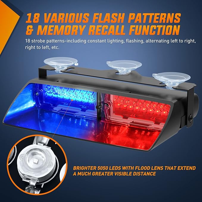 Nilight Red and Blue Emergency Strobe Lights Windshield Hazard Warning Safety Flash with Suction Cups Super Bright LED Light for Police Enforcement Firefighters Vehicle Truck