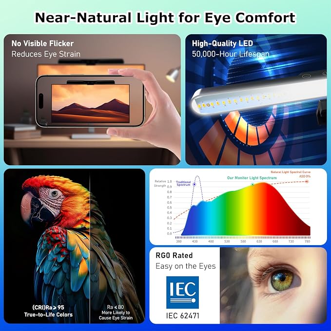 Monitor Light Bar, Computer Monitor Lamp for Eye Care, Home Office (13") | USB Reading Light with 3 Color Modes, No Screen Glare, Touch Control, Space Saving, 5 Brightness Levels, 70° Adjustable Angle