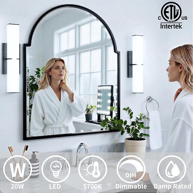Bathroom Light Fixtures: 31.5 Inch ETL Certified LED Bathroom Vanity Light 5700K Cool White 36W 2500LM - Modern Black Vanity Light Dimmable with Clear Shade - Bathroom Lighting Fixtures Over Mirror