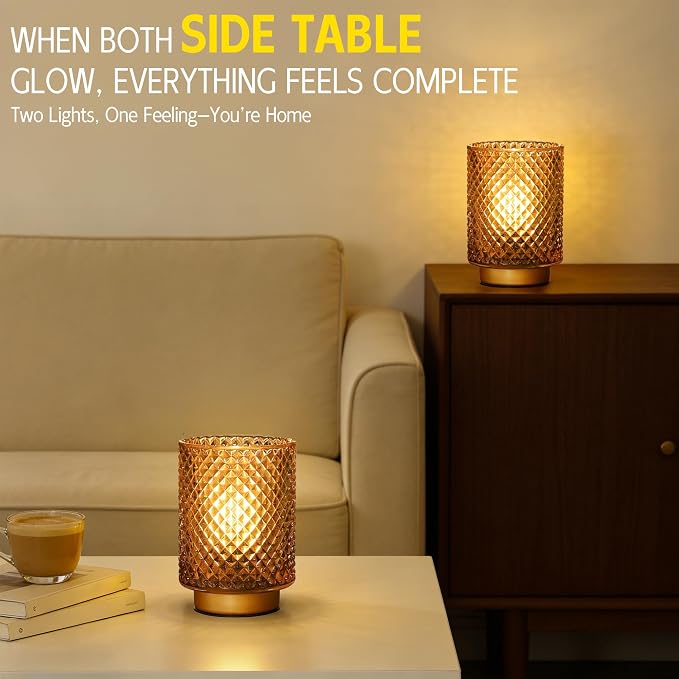 2 Pack Battery Decorative Operated Lamp,Small Accent Table Lamp with Timer for Bedside/Nightstand,Cordless Warm Ambiance Lamp with Warm White Bulb for Bookshelf/Entryway/Centerpiece Decor(Amber)