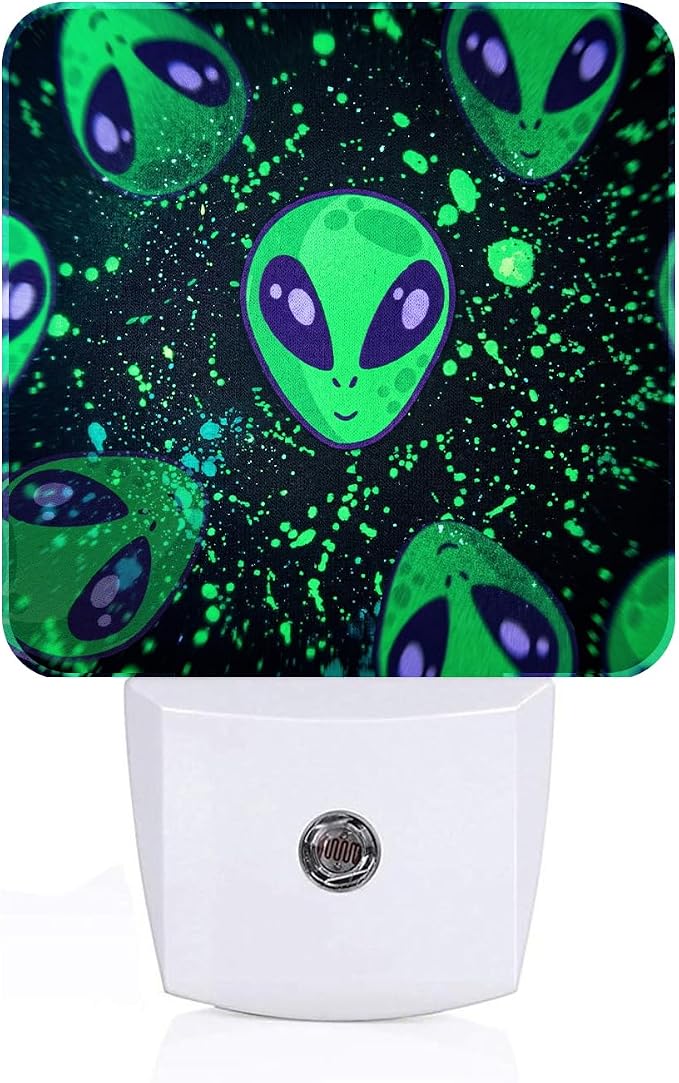 Green Aliens Night Light,Plug Into Wall Decor for Stairway,Hallway,Kitchen,Dusk to Dawn Sensor Nightlights for Boys/Girls/Women/Men Room Gifts