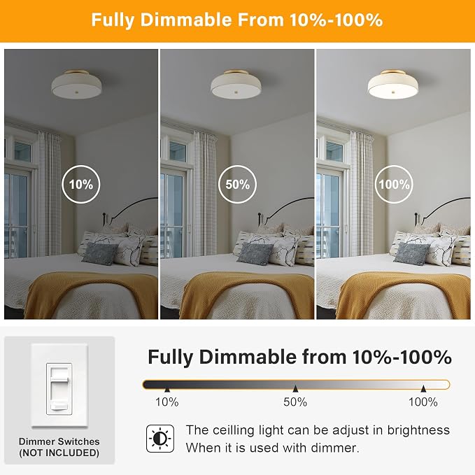 Dimmable LED Ceiling Light Fixture, Cream White, 5CCT, 11.8 Inch | Modern Mid-Century Semi Flush Mount Ceiling Light, Kitchen Close to Ceiling Lamp for Laundry Room, Bedroom, Hallway