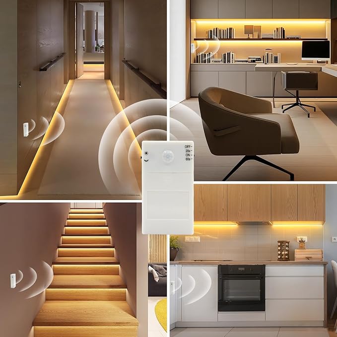 2 Pack Battery COB Motion Sensor Strip Lights with Day & Night Modes | 6.6Ft 640 LED Under Cabinet Flexible Tape Lights for Bedroom Kitchen Stair Shelf, 2700K Warm White