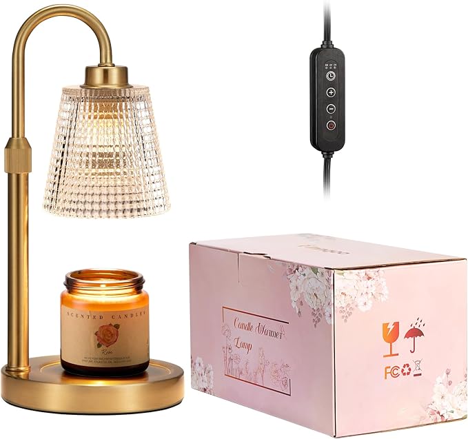 Gold Candle Warmer Lamp with Timer Home Decor Gifts for Women | Dimmable Candle Warmer for Jar Candles, Height Adjustable Wax Warmer,Birthday Gifts for Women, House Warming Gifts