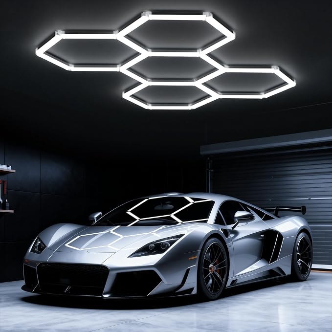 Hexagon Garage Lights: 168W 5 Grids Hexagon Led Lights 18480LM | 6500K Ultra Bright Hex Light, DIY Honeycomb Light for Garage, Shop, Basement, Barber, Homegym, Car Detailing, Studio