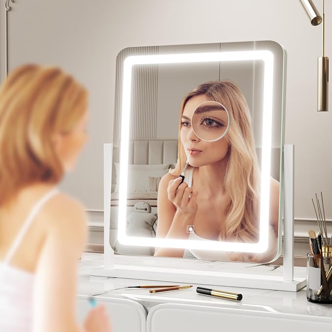 Gvnkvn Lighted Makeup Mirror, Hollywood Vanity Mirror with Lights, Three Color Lighting Modes, and 5X Magnification Mirror, Smart Touch Control, 360°Rotation (17.2in. White)