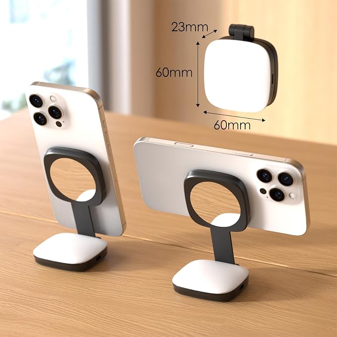 Magnetic Selfie Light Compatible with MagSafe for iPhone – Rechargeable LED Fill Light with Mirror, CRI≥95, 5 Color Temps, Foldable Ring Light
