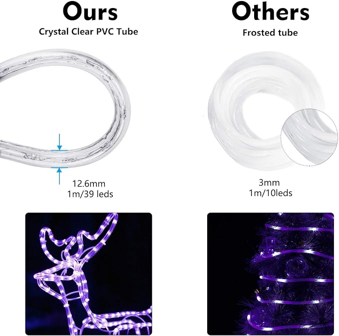 Brizled Purple Halloween Rope Lights Connectable, 18ft 216 LED Rope Lights | 120V ETL Certificated Plugin Tube Light; Indoor Outdoor Clear PVC Tube Waterproof for Tree Patio Xmas Camping Decor