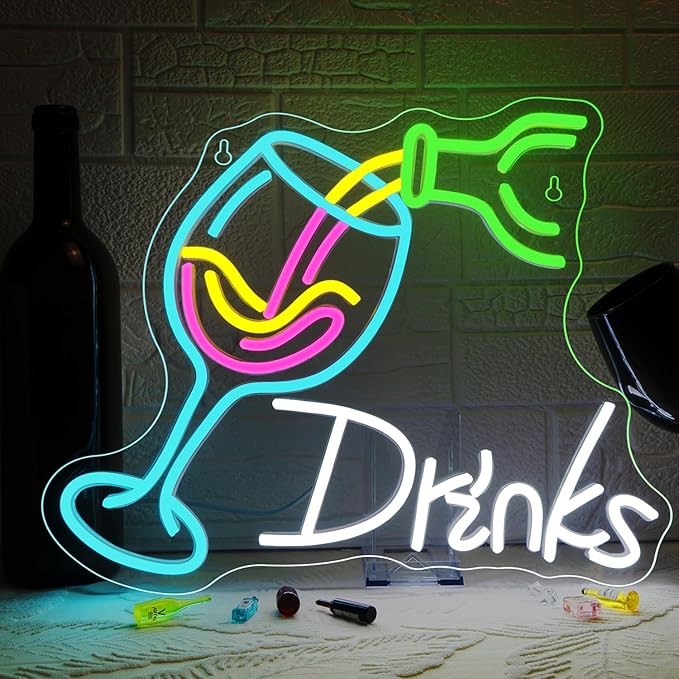 NOSUN Drink Neon Sign Neon Pouring Wine Drinking Alcohol LED Lights for Wall Decor USB Light Up Signs Home Beer Bar Bedroom Restaurant Man Cave Cafe Bistro Club Party Decorations Gift