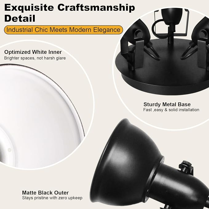 HiBay Ceiling Light Fixtures, 3-Lights Adjustable LED Spotlight Black | Industrial Track Lighting with Round Plate for Kitchen, Living Room, Office, E26 Base, Black (Bulbs Not Included)