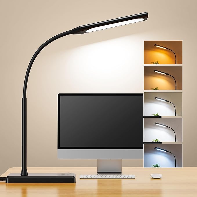 LED Desk Lamp, Eye-Caring Table Lights for Home Office | Touch Control Desk Lamp, 5 Color & 6 Brightness Levels Dimmable Lamp with Memory Function 1h Timer