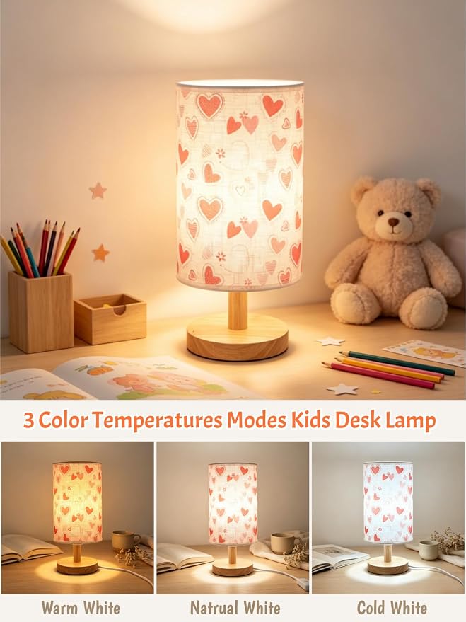 Heart Shaped Kids LED Table Lamp for Bedroom Womens Girls Bedside Lamps,3-Way Dimmable Love Heart Nightstand Night Light,Cute Boho Desk Lamp for Home Nursery Decor,Romantic Love Gifts for Women Girl