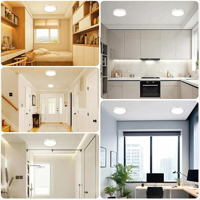 libtit 6Pack 13inch LED Flush Mount Ceiling Light, Dimmable & 5Color Temperatures (3000K-6500K), 24W Round Slim White Light Fixture for Bedroom Livingroom Garage Kitchen
