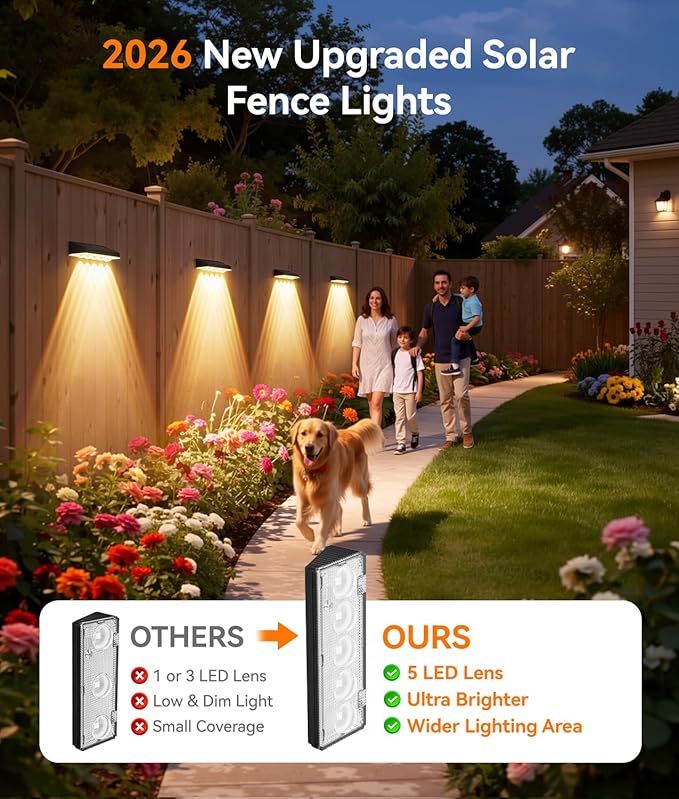 KOOPER Solar Fence Lights Outdoor Waterproof, 12 Pack Warm White & 9 Fixed Colors & Color Changing Fence Lights Solar Powered, Solar Lights Outdoor Fence for Outside Backyard Railing Patio Wall Deck