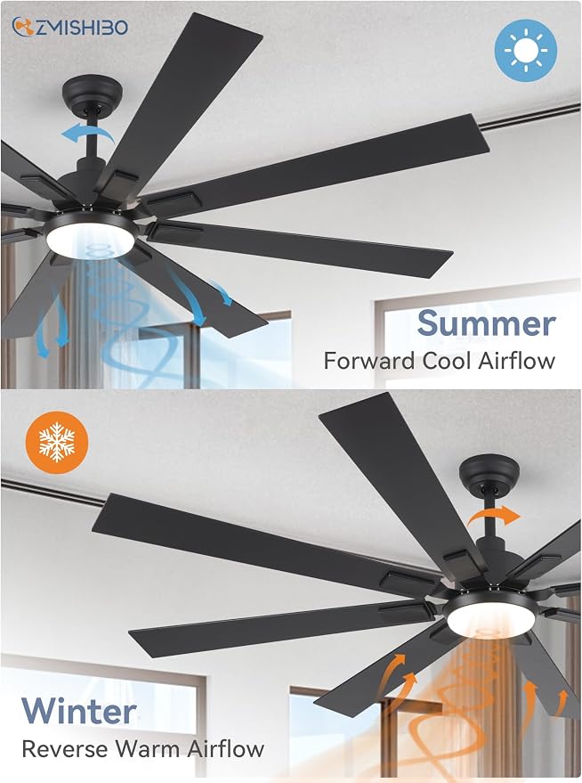 ZMISHIBO 72" Ceiling Fans with Lights for Patio, Living Room, Remote | High CFM Powerful Airflow, Quiet DC Motor, 24W 3 CCT LED, Indoor/Covered Outdoor, Dual-Finish, Damp Rated, Black