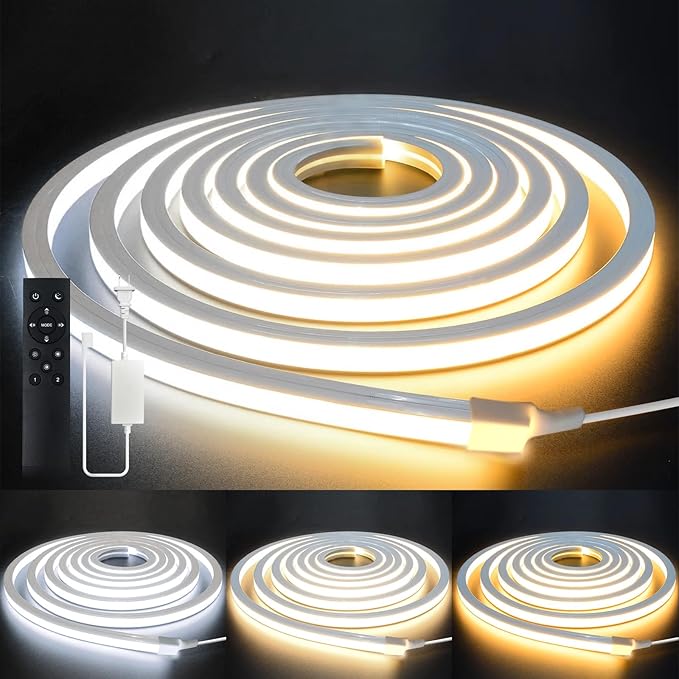 LED Strip Lights 65.2ft 110-120V,Dimmable Silicone Neon Rope Lights,Flexible Outdoor Waterproof Neon Strip Lights for Mirror,Kitchen,Cabinet,DIY Lighting