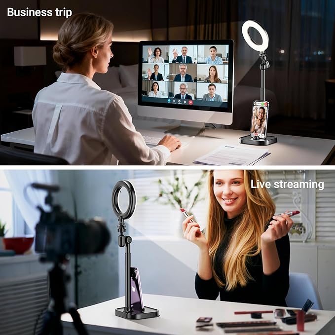 Ring Light for Desk, Portable Streaming Lights for Video Recording, 5’’ Halo Lighting with Stand for Selfie, Travel, Meetings, Makeup, Content Creators, Photography