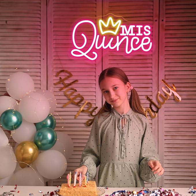 Mis Quince Neon Sign for Wall Decor, Dimmable LED Sign Neon Lights for Bedroom Quinceanera Christmas Birthday Party Room Decoration Gift for Girl Kid lover 15.7 * 9 Inch