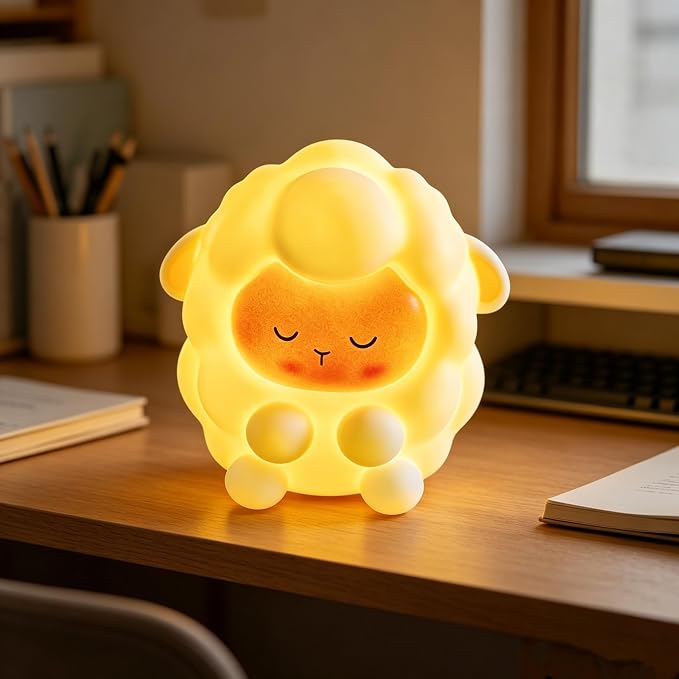 Rechargeable Sheep Night Light for Kids Gift, Soft Silicone Touch LED Lamp, 7 RGB Colors Changing with 3 Adjustable Brightness, Cute Animal Nursery Bedside Nightlight