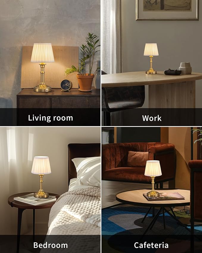 KDG Gold Cordless Table Lamps Set of 2, Beige Fabric Shade Small Desk Lamp | Portables 4000mAh Battery Powered, LED Lighting, 2700K Stepless Dimmable, Light for Living Room, Dining Room, Bedroom