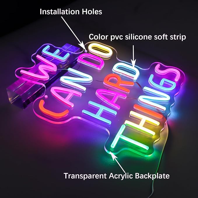 We Can Do Hard Things Neon Sign for Teachers – Dimmable Multicolor Letter Classroom Light with Wired Dimmer, 11.4×12.8 in, Includes 4 Wall Anchors – Back to School Teacher Gift