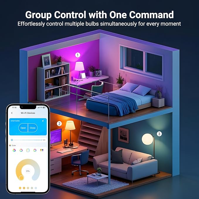TJOY Smart Light Bulbs, Bluetooth WiFi Led Bulb Compatible with Alexa &Google Assistant, RGB Color Changing Alexa Bulb, 9W(60W Equivalent), A19 E26 800LM, 2.4Ghz WiFi only,2 Pack