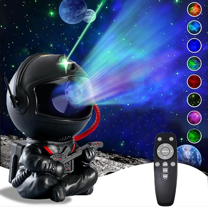 Astronaut Star Projector, Galaxy Projector Light, Kids Night Light with Guitar, Nebula Star Ceiling Night Light,Gifts for Birthdays, Valentine's Day, Christmas，with Remote，Black