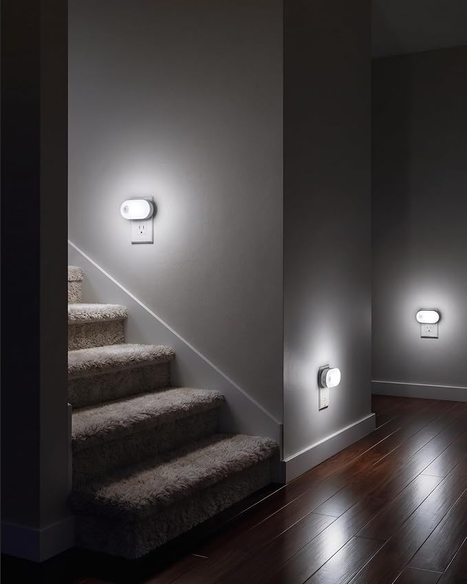 120LM Ultra Bright Plug-in Motion Sensor Night Light, Stepless Dimmable LED Nightlight, Always-On and Auto-Off, for Hallway, Stairs, Bathroom, Bedroom, Garage, Cool White (2-Pack)