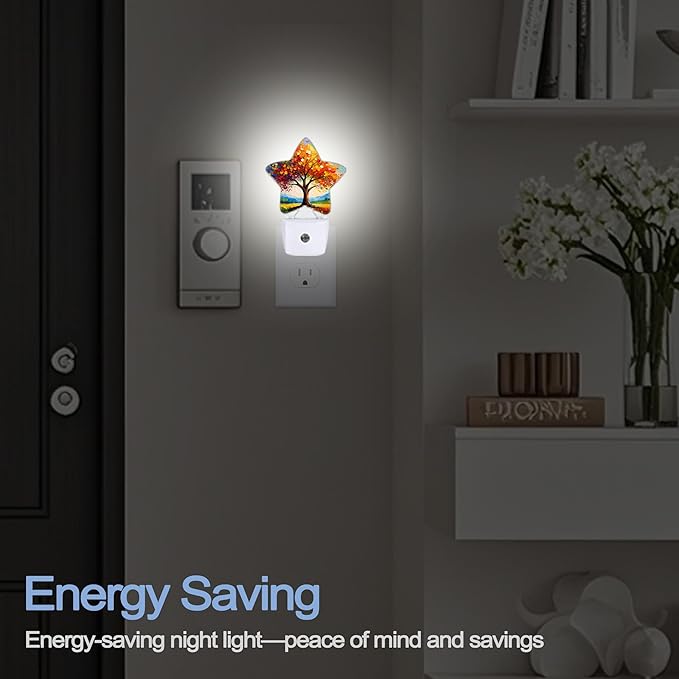 Tree of Life Nightlight,Colorful Abstract Star Night Lights Plug into Wall Decorations for Bedroom Bathroom,Dusk to Dawn Sensor Kitchen Hallway Stairs Energy Efficient Desk Lamp