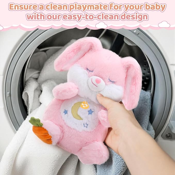 Breathing Stuffed Animal, Soothe Snuggle Pink Easter Bunny Stuffed Animal for Anxiety Adults and Kids, Volume Control Soothing Bunny Plush with Realistic Breathing and Lights, Easter Basket Stuffers