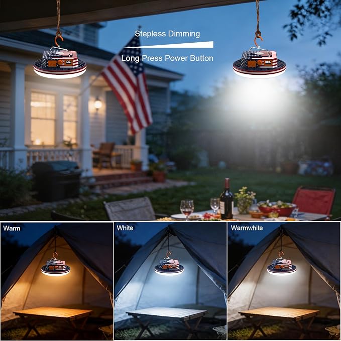10000mAh Rechargeable Camping Light with Remote , US Flag Print American Flag Light for Outdoor Camping Hiking Emergency Power Failure (30W(US Flag Style))